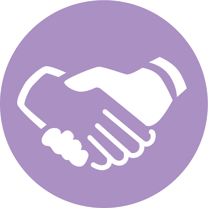 Handshake icon with purple background